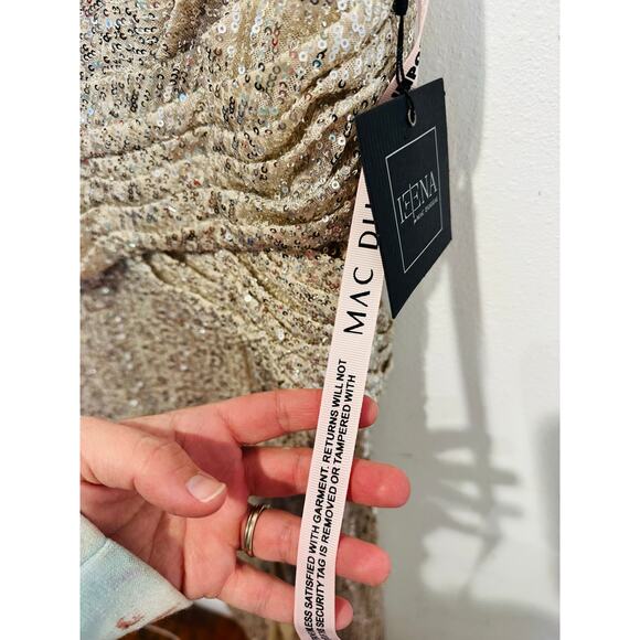 MAC DUGGAL 26598 Nude Silver V-Neck Sequin Wrap Waist Gown NWT size 10 - Picture 12 of 16